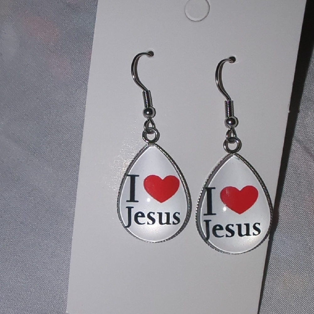 NWOT Love Jesus Teardrop Earrings